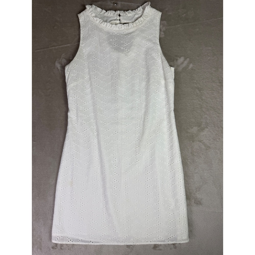 Sail to Sable White Eyelet Sleeveless Dress Size Small Ruffle‎ Neckline Summer